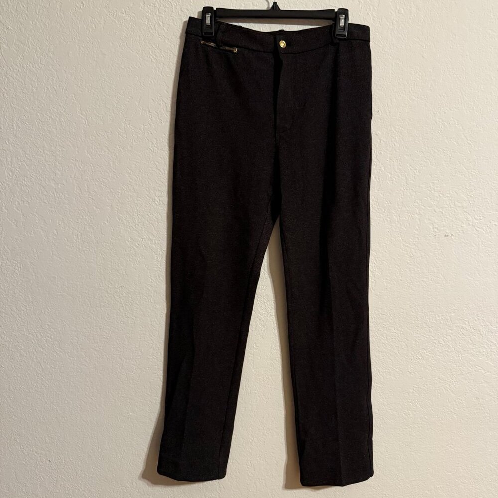 St. John Sport Black Wool Blend Slim‎ Fit Pants Size 6 Gold Accents Quiet Luxury